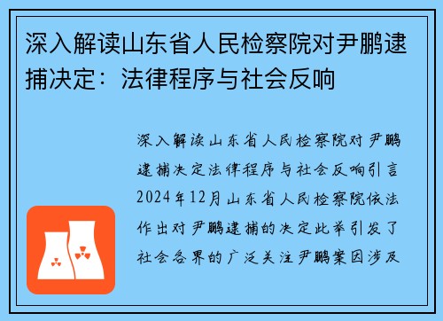 深入解读山东省人民检察院对尹鹏逮捕决定：法律程序与社会反响