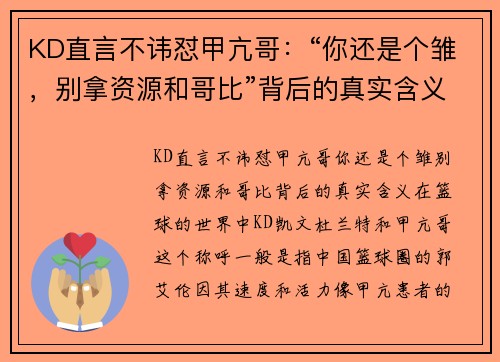 KD直言不讳怼甲亢哥：“你还是个雏，别拿资源和哥比”背后的真实含义