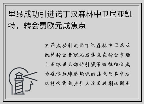 里昂成功引进诺丁汉森林中卫尼亚凯特，转会费欧元成焦点